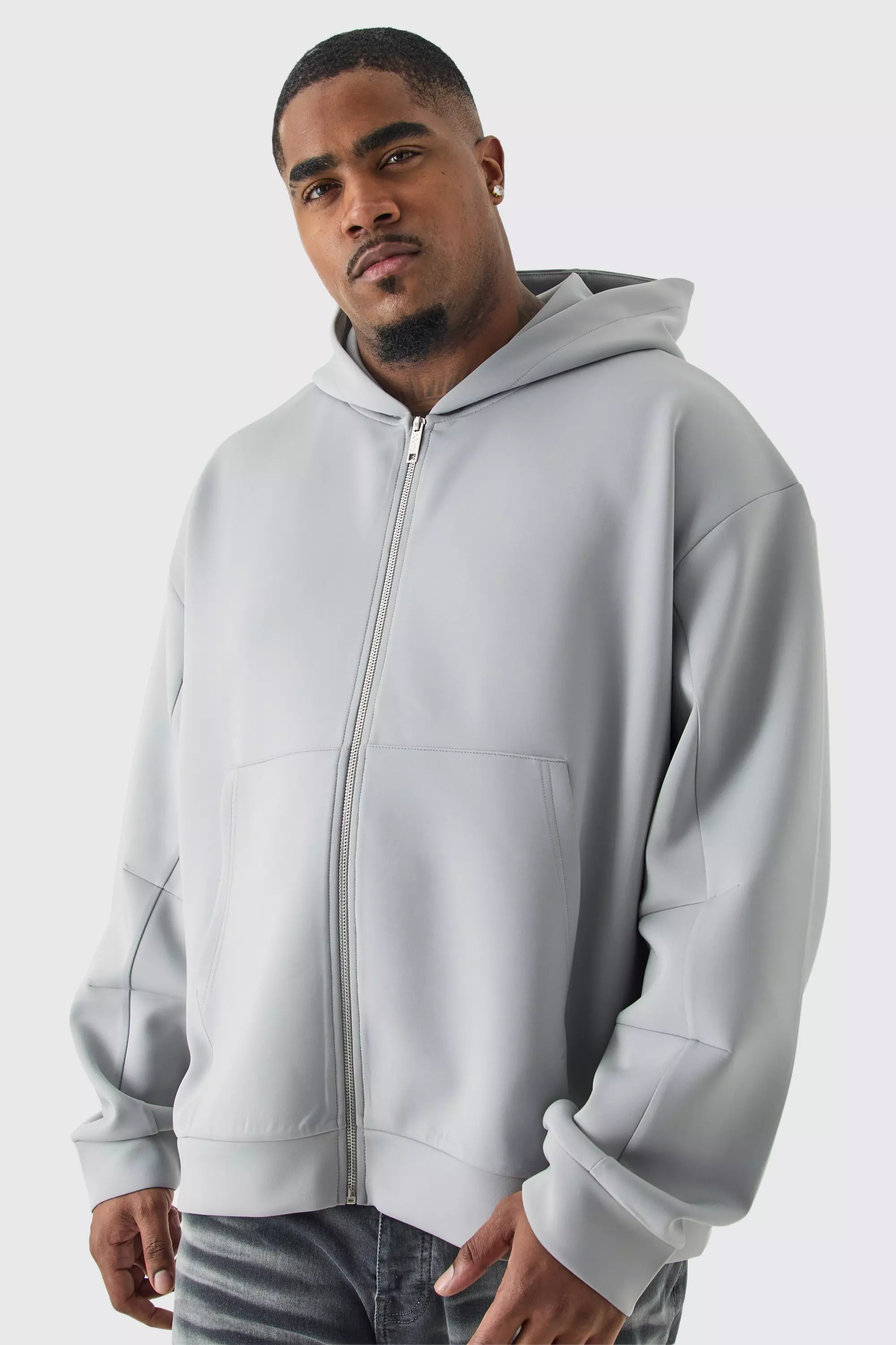 Plus Oversized Boxy Zip Through Scuba Hoodie boohooMAN UK